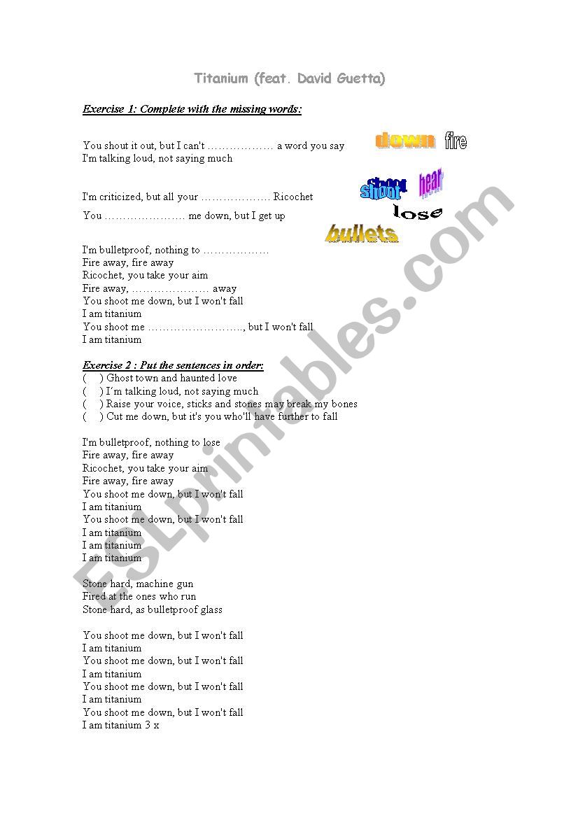 Titanium David Guetta worksheet