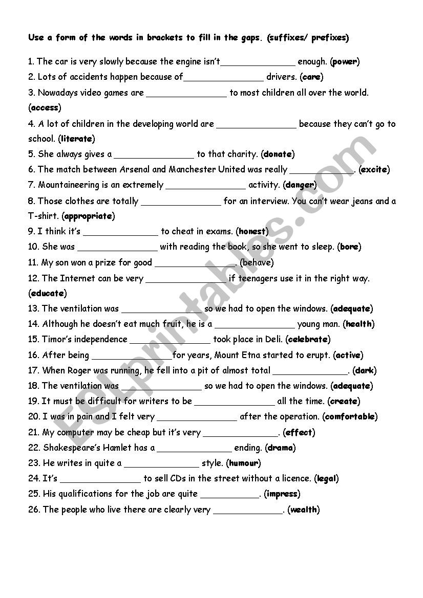 suffixes and prefixes worksheet