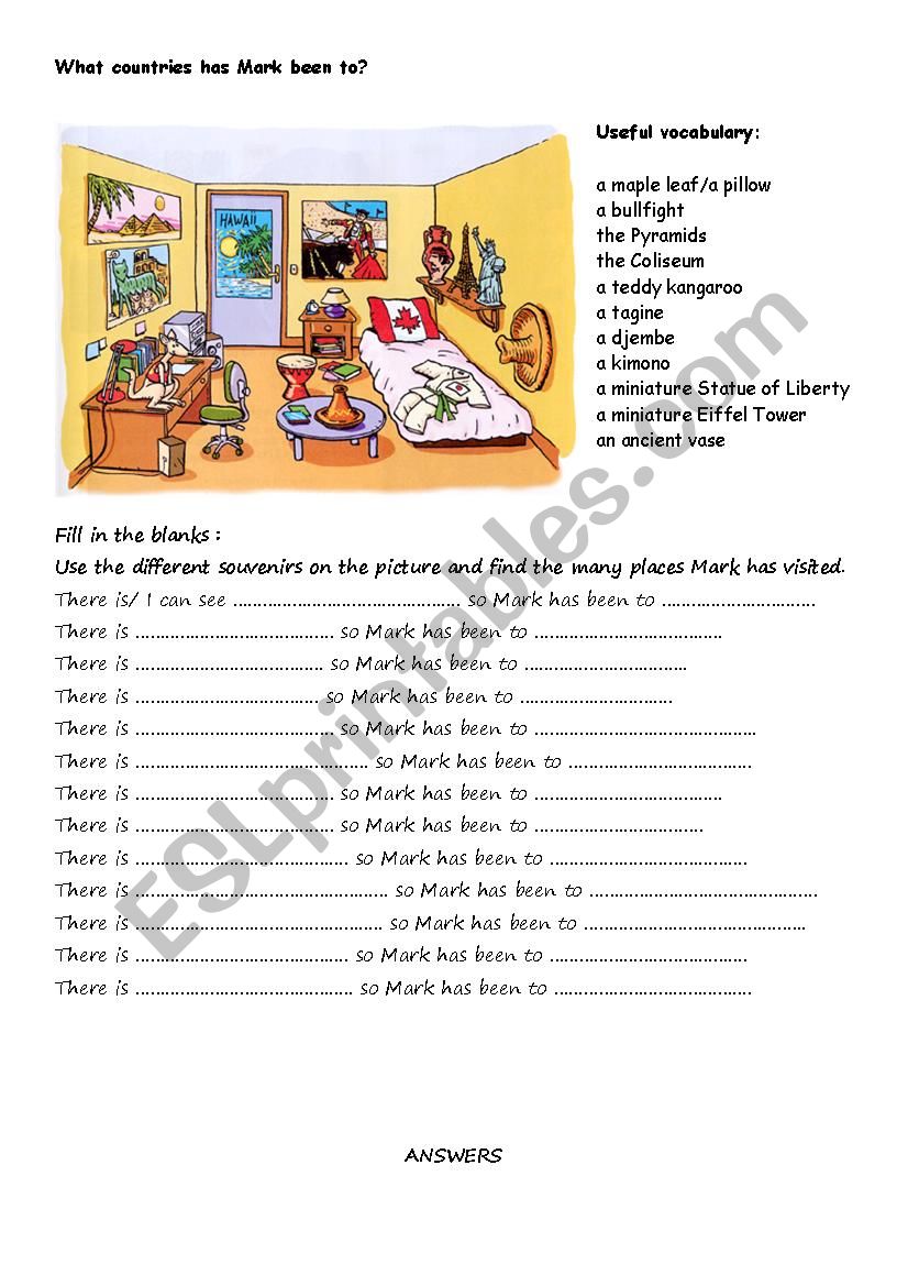 Marks souvenirs worksheet