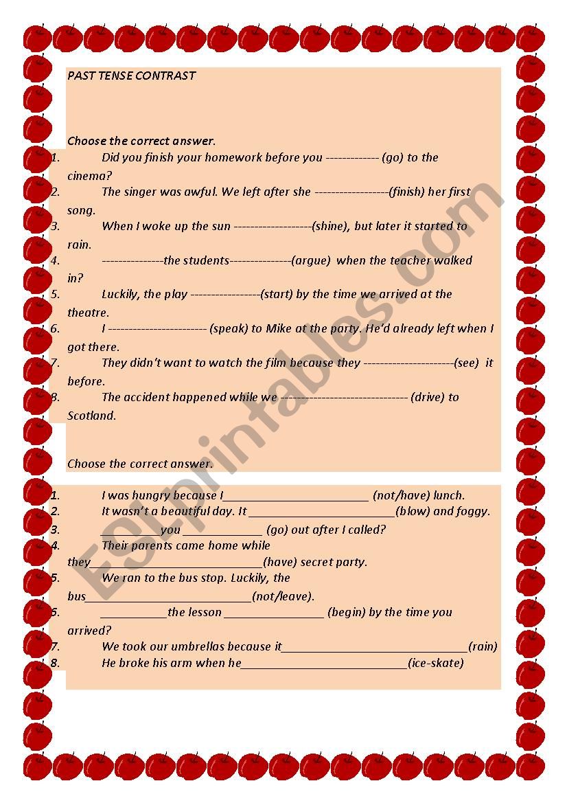 PAST TENSE CONTRAST worksheet