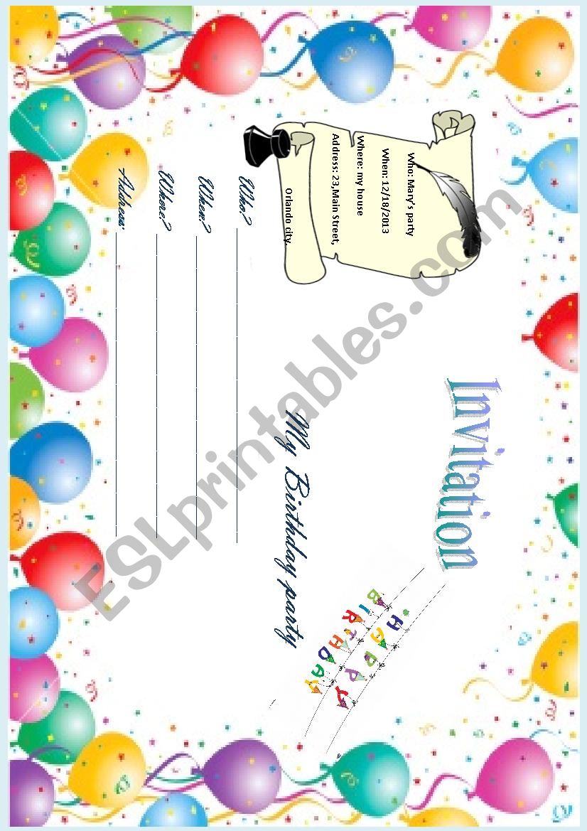 Party Invitation worksheet