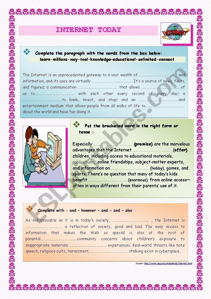 the internet today  worksheet