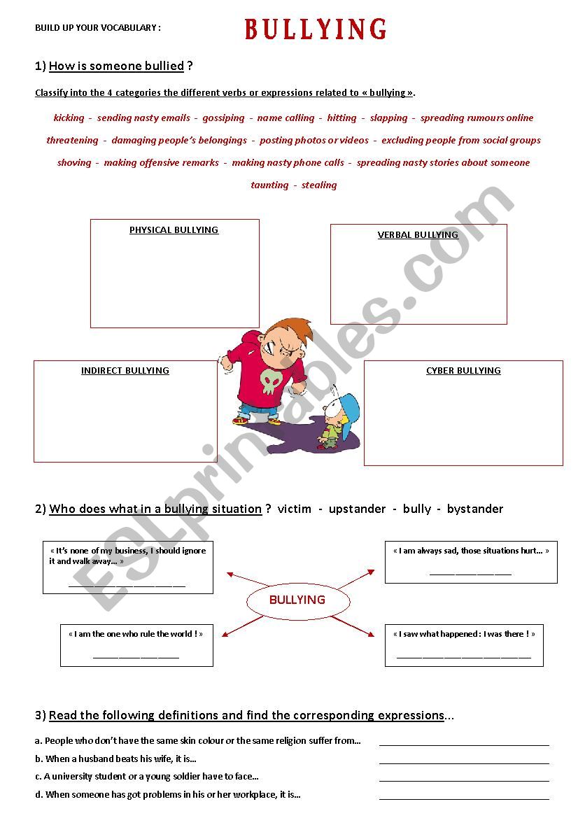 Build up your vocabulary : BULLLYING