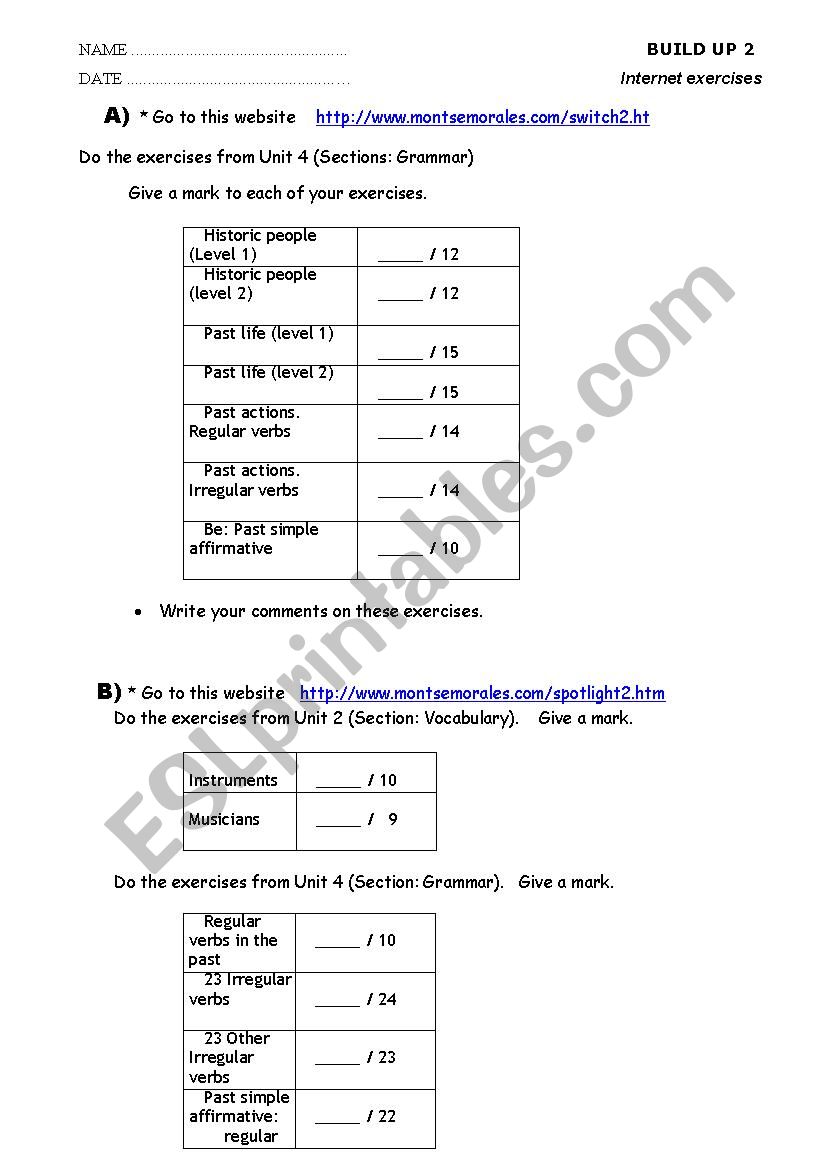 Dealing with ... Past simple (online exercises)