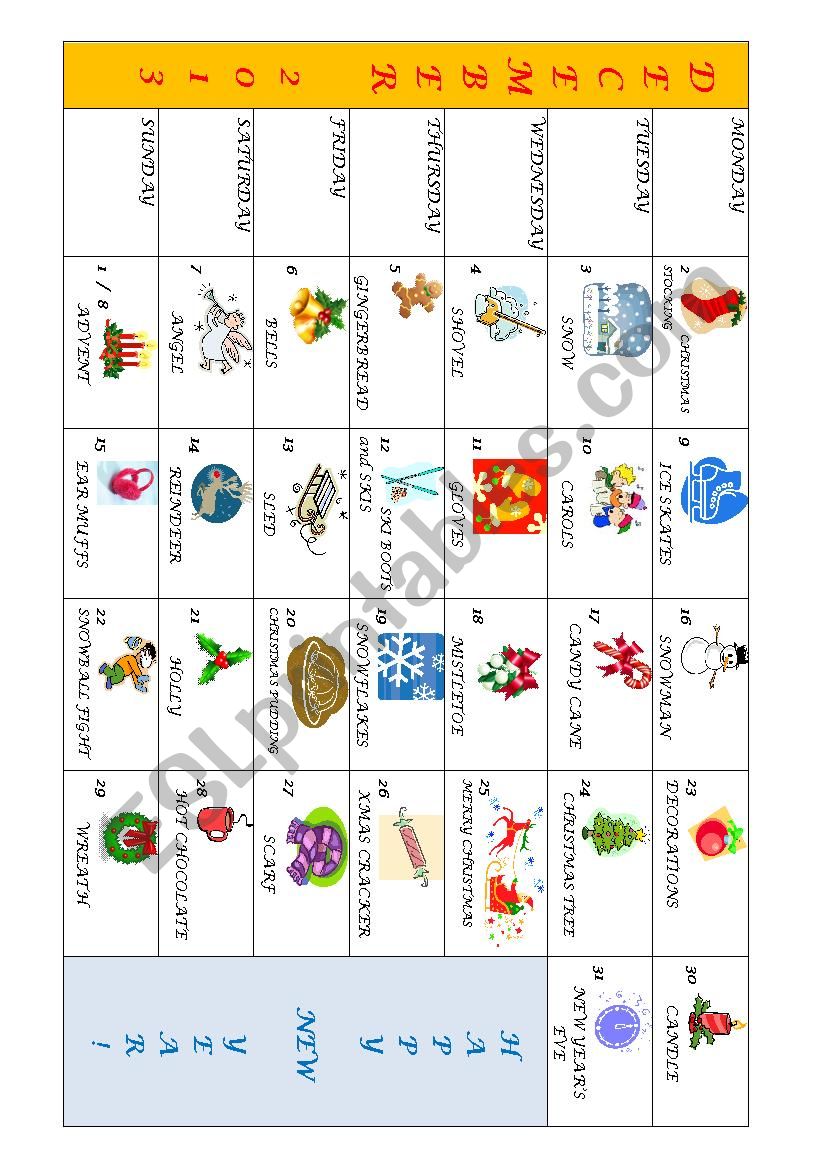 December 2013 Calendar worksheet