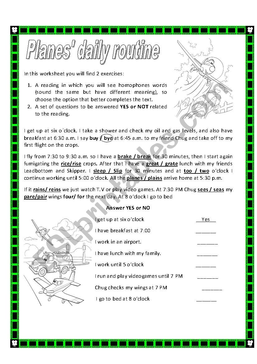 Daily routine worksheet