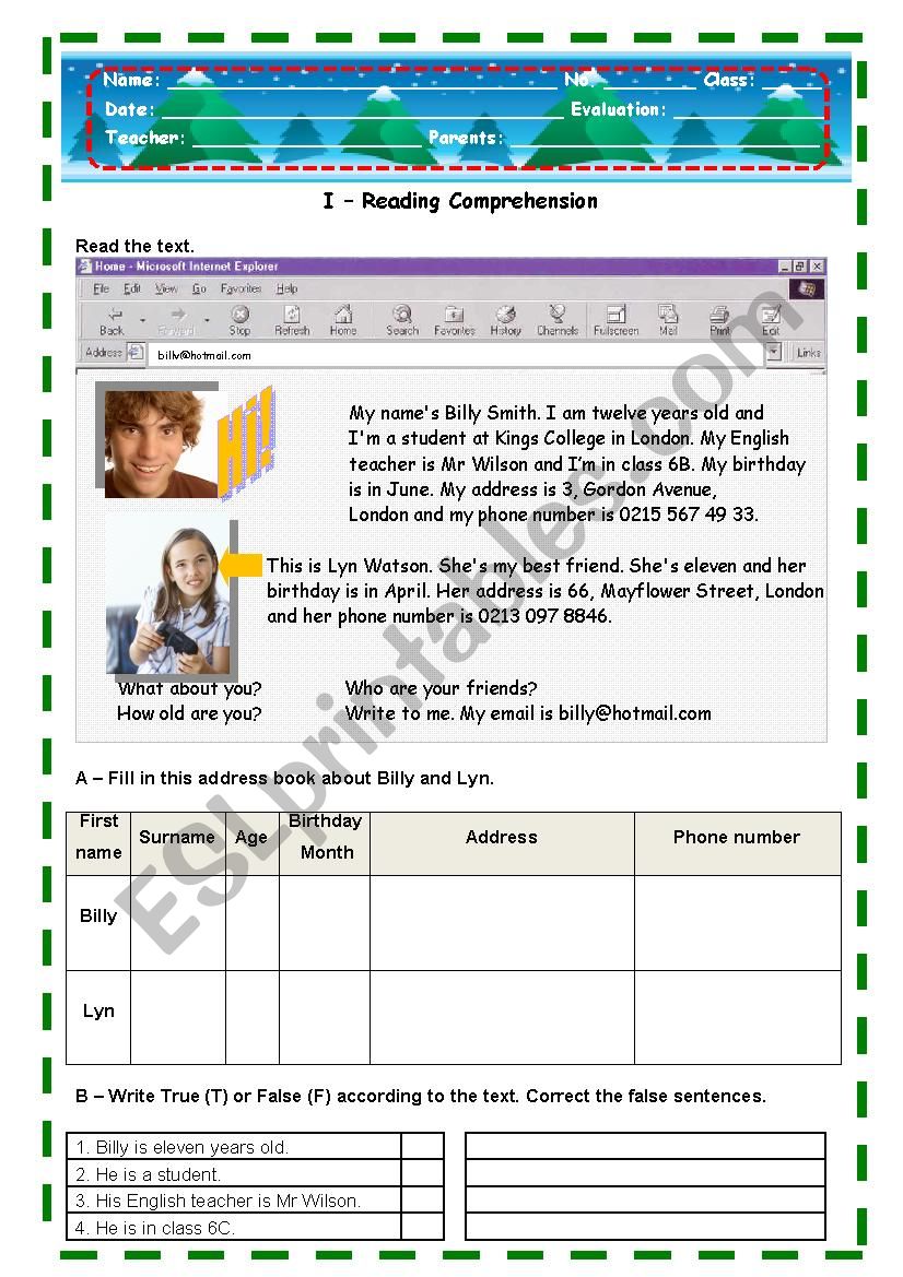 Test 5th form worksheet