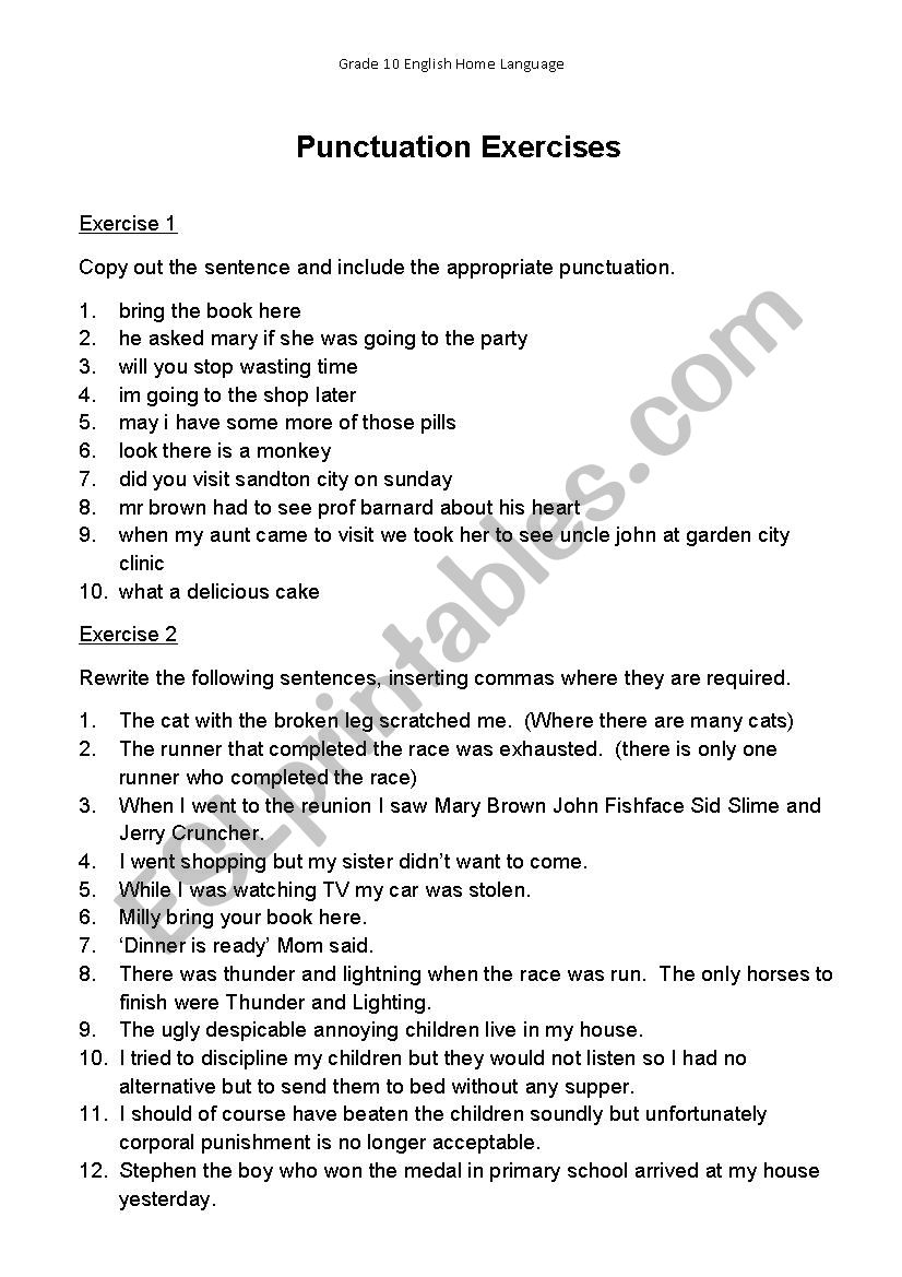 Punctuation Worksheet worksheet