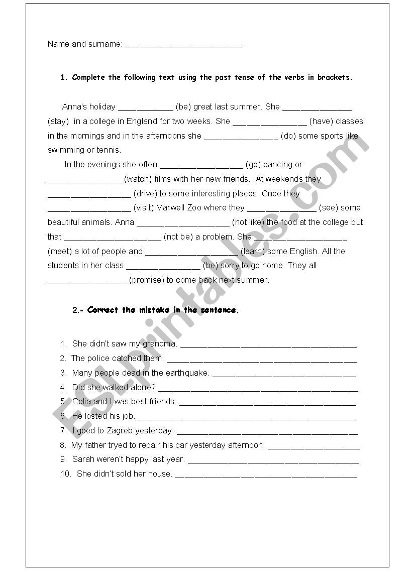 Past simple exercises worksheet