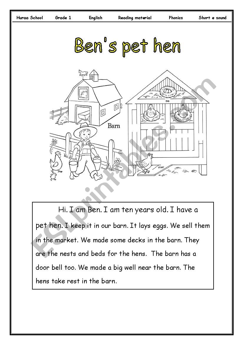 phonics - short e sound worksheet