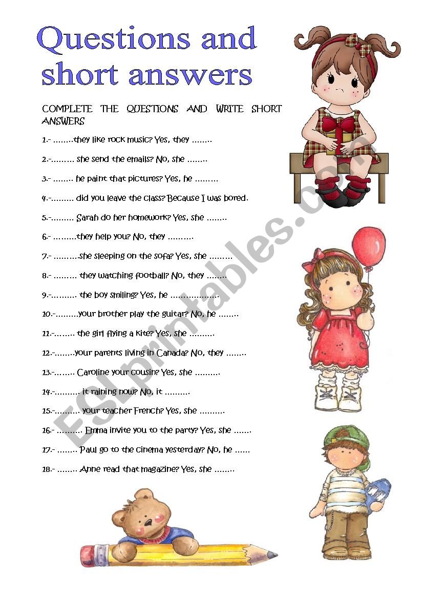QUESTIONS AND SHORT ANSWERS worksheet