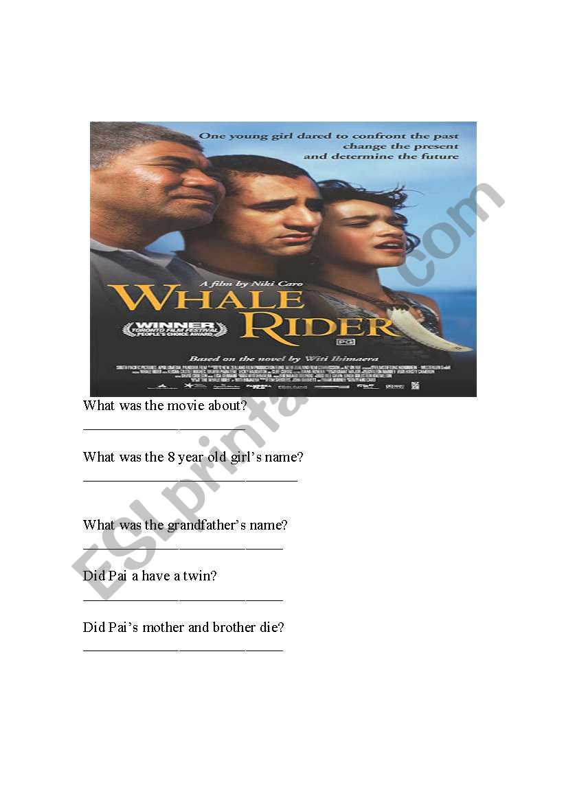 Whale Rider worksheet
