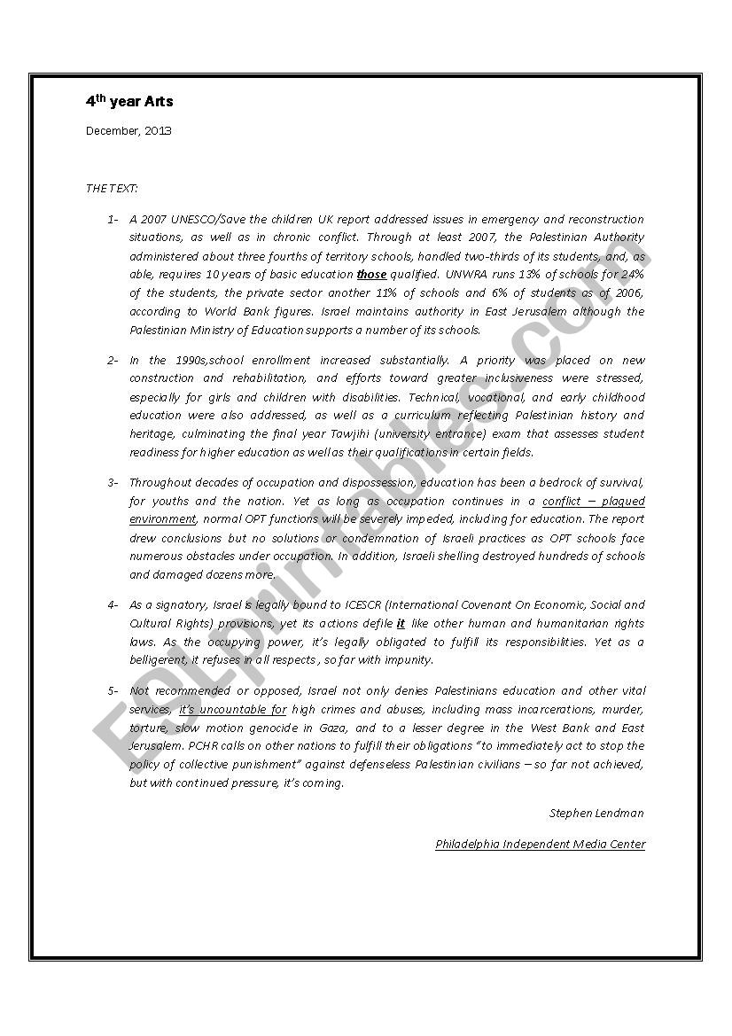 End Of Term N 1 English Test For Bac Arts Pupils ESL Worksheet