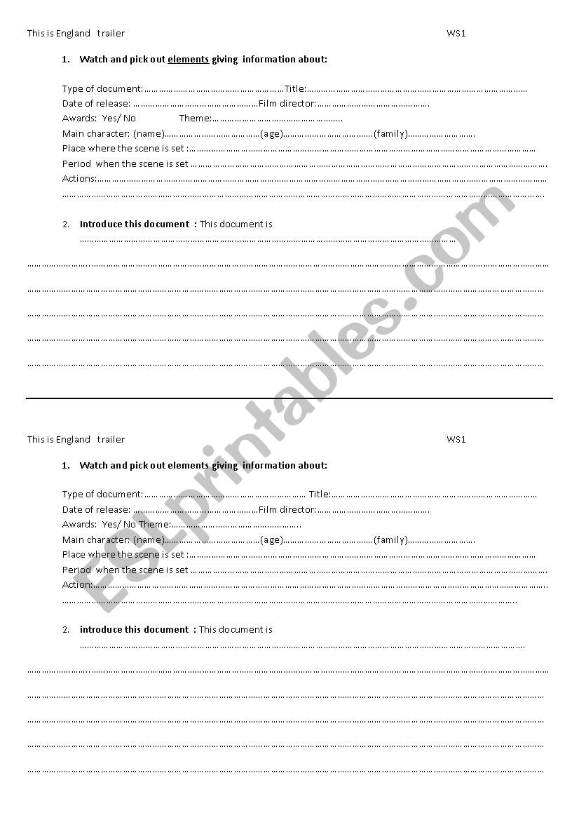 trailer :This is England worksheet