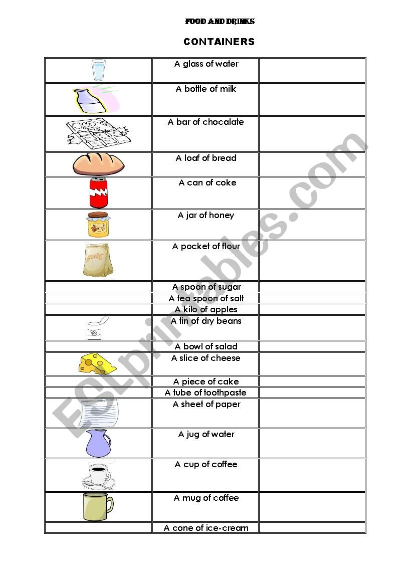 containers worksheet