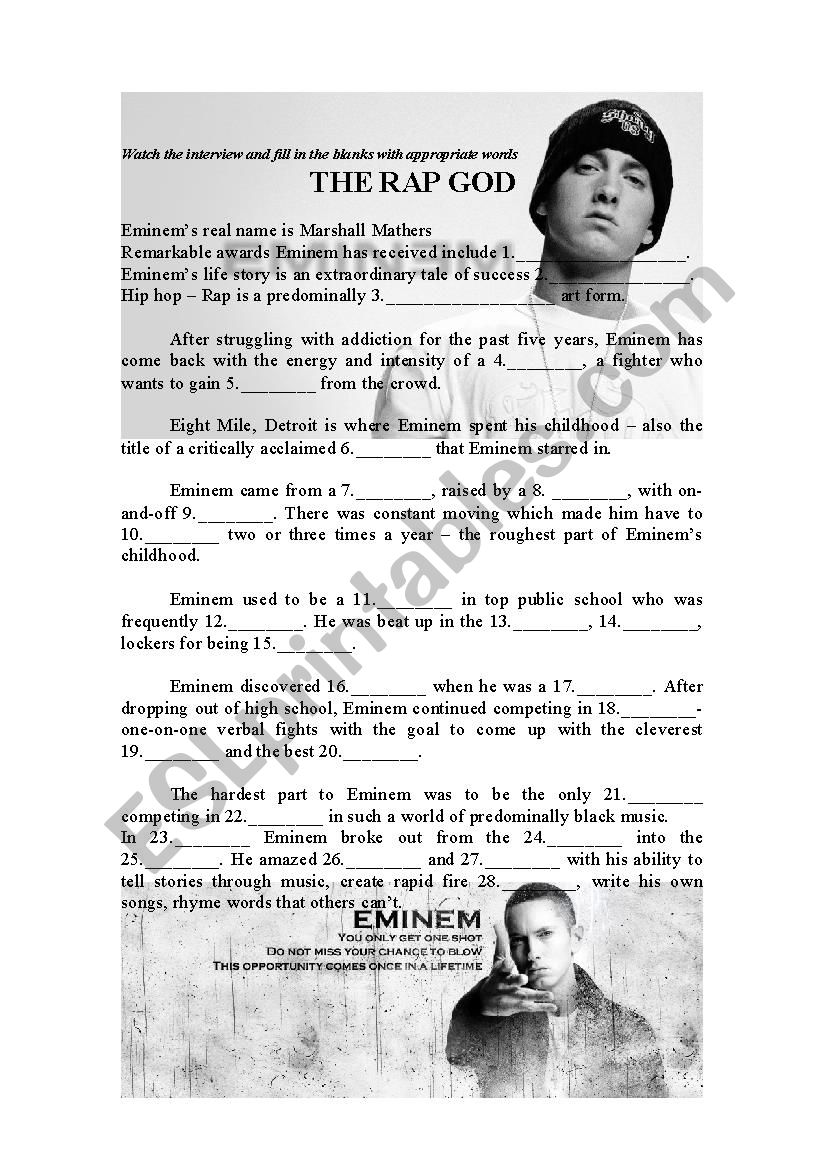 The Rap God worksheet