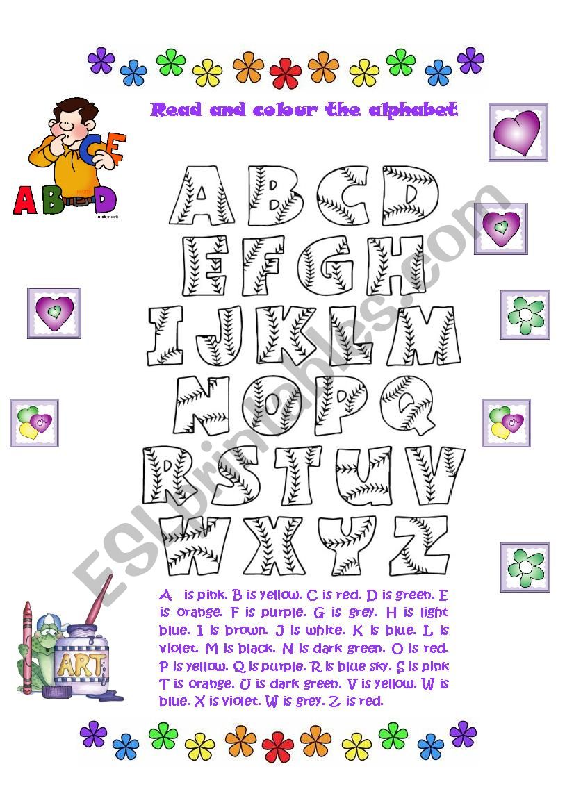 Read and colour the alphabet worksheet