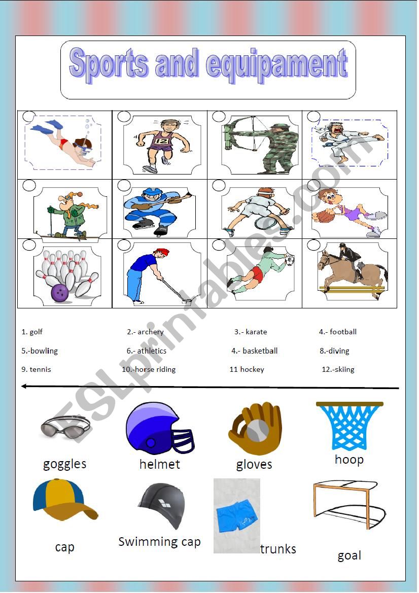 sports and equipament worksheet