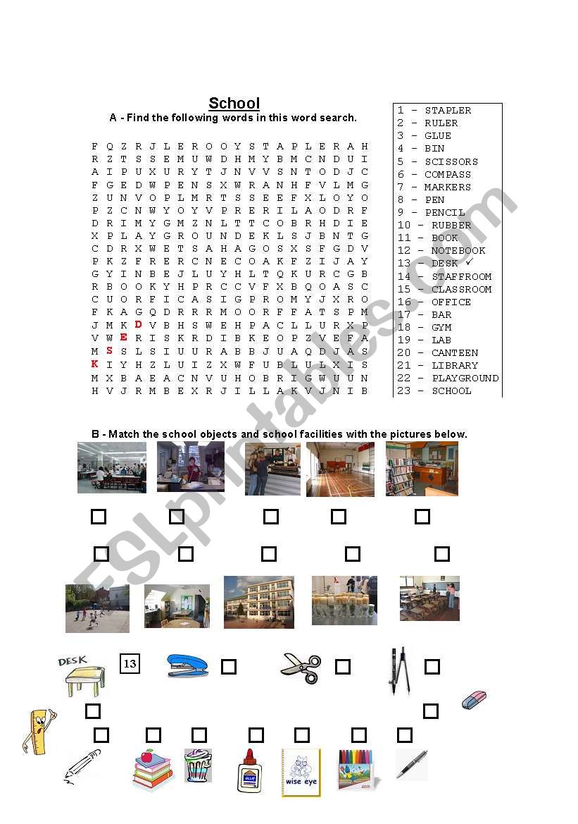 School word search with pictures