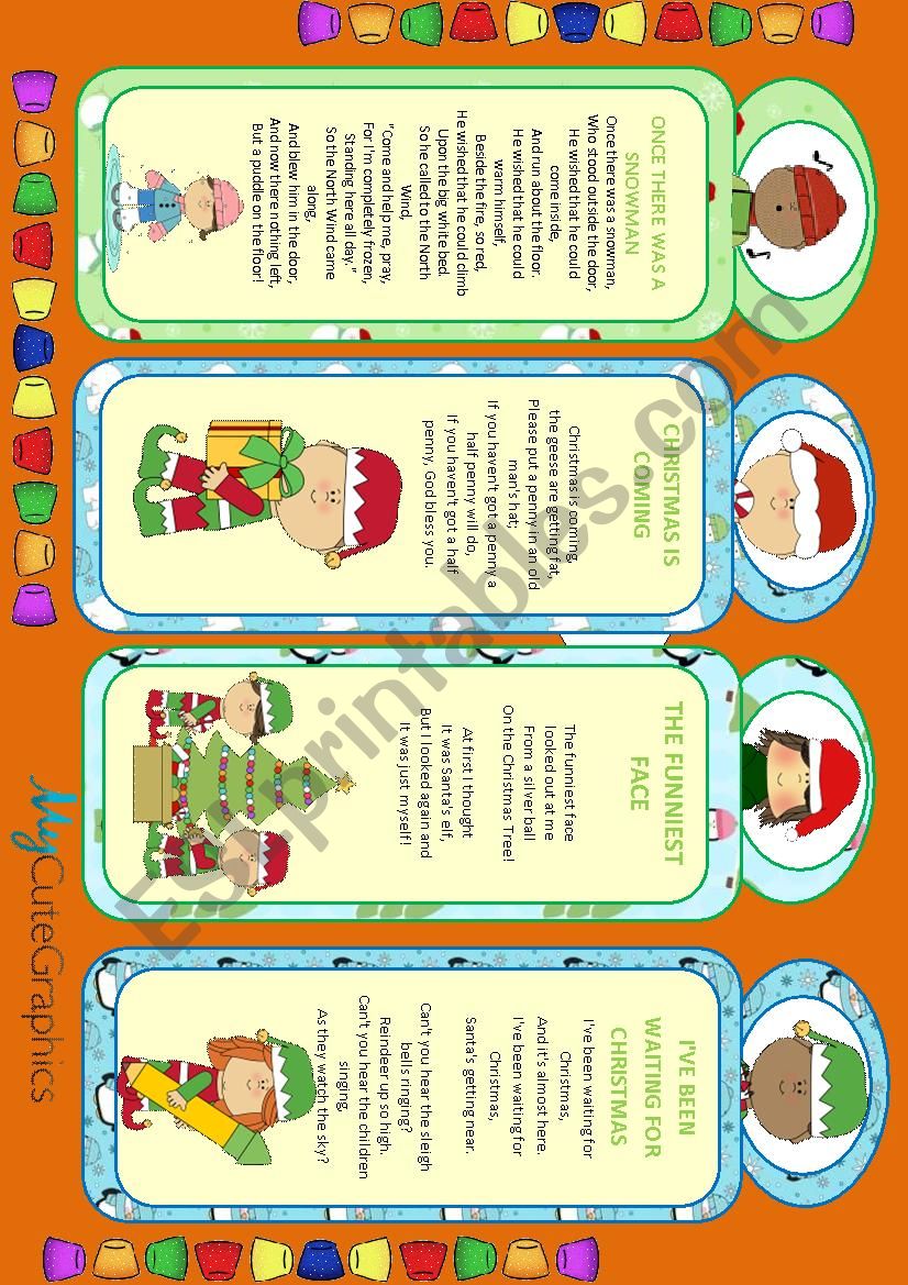 XMAS BOOKMARKS WITH CHILDRENS POEMS