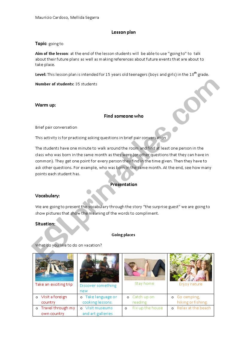 lesson plan going to worksheet
