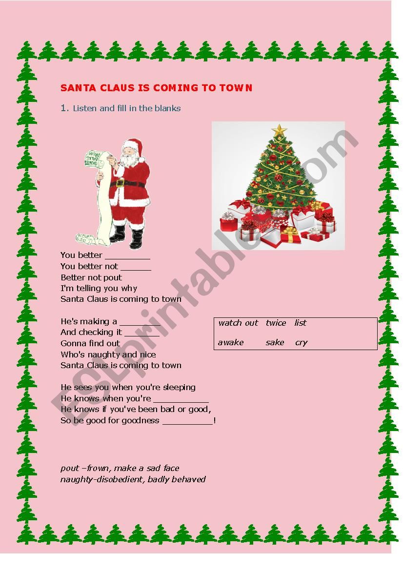 Santa is coming to town! worksheet