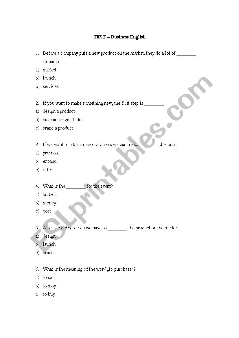Business English- Quiz worksheet