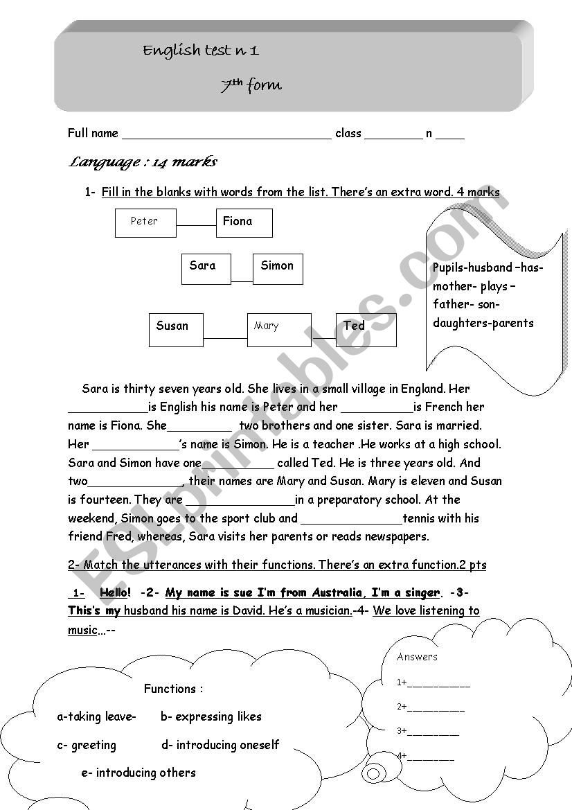 END OF TERM TEST worksheet