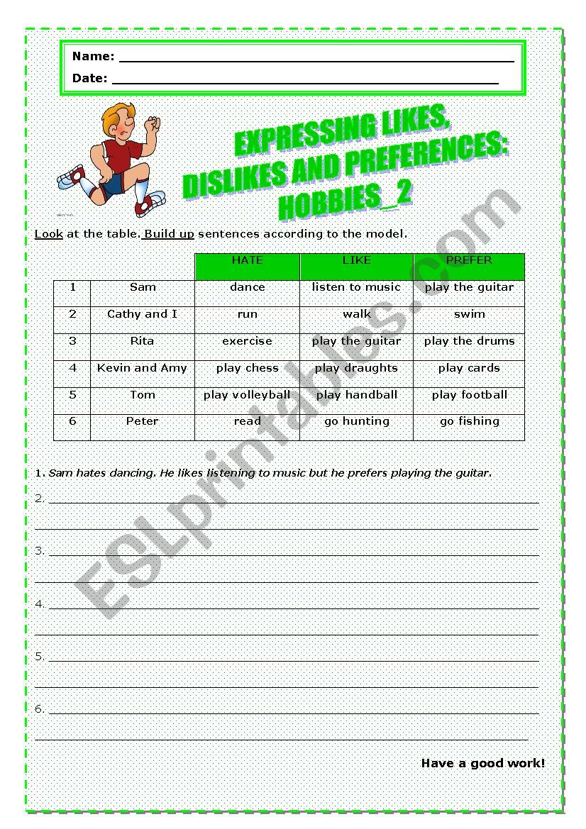 Expressing likes, dislikes and preferences: hobbies_2