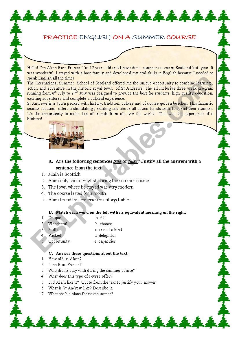 Learning English abroad worksheet