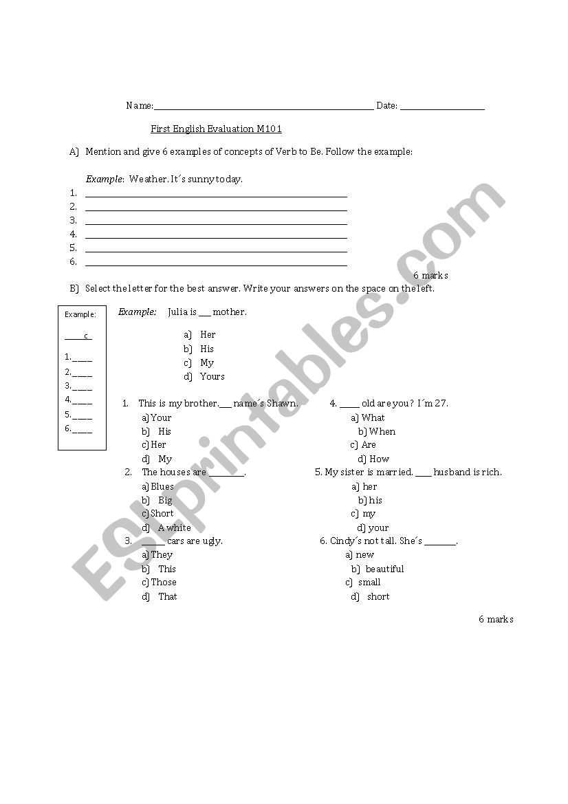 TEST verb to be, possesive nouns