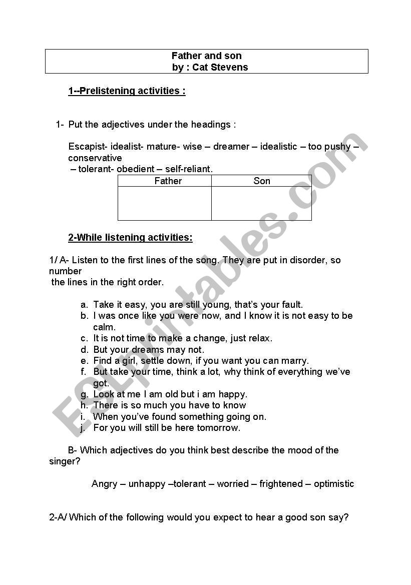 song worksheet