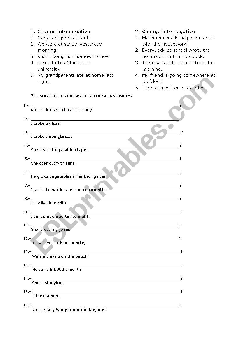 grammar exercises worksheet