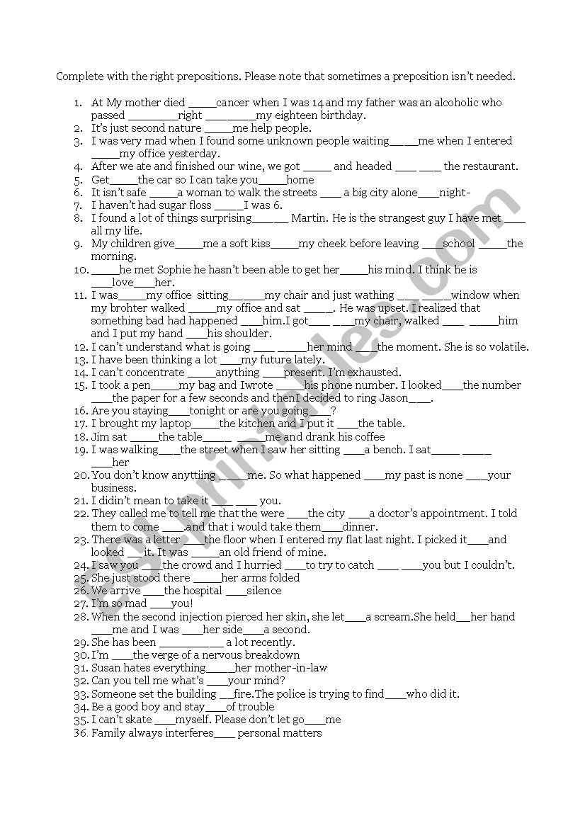 prepositions for advanced students