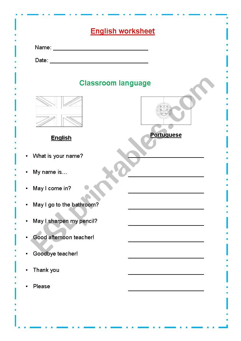 Classroom Language worksheet