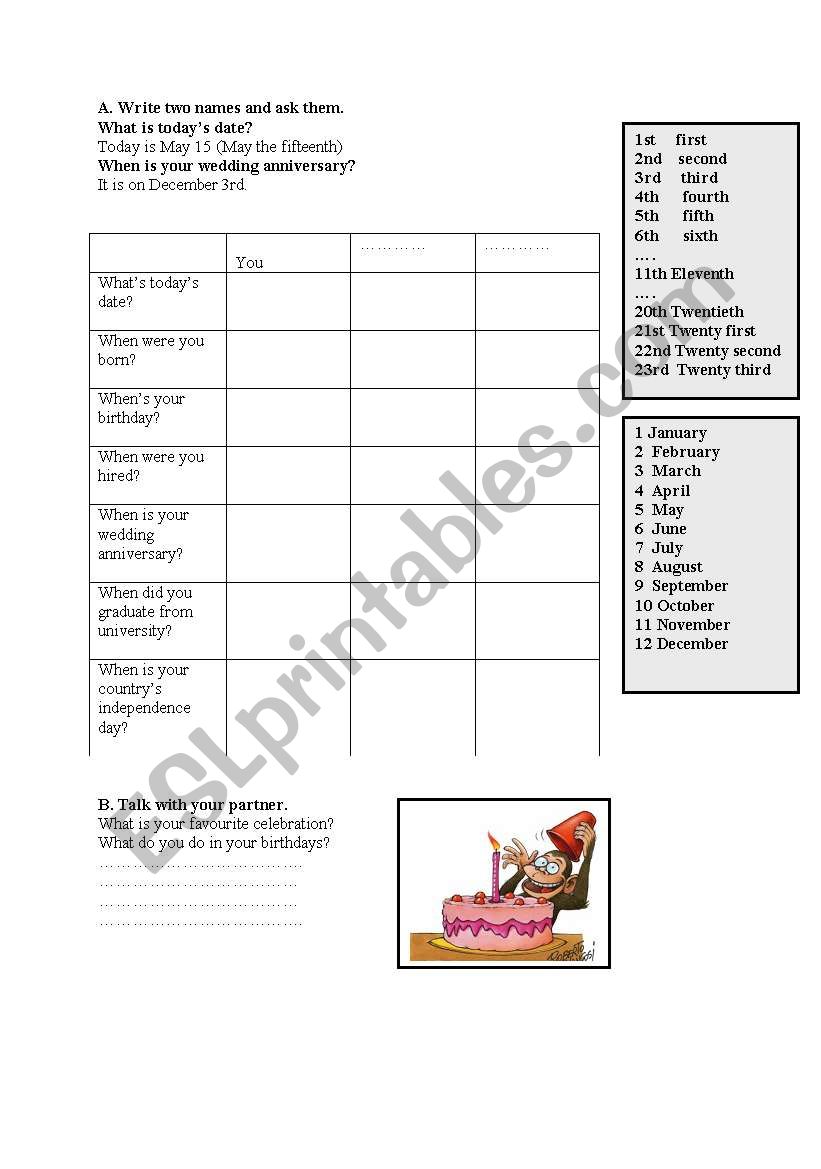 ordinal numbers worksheet