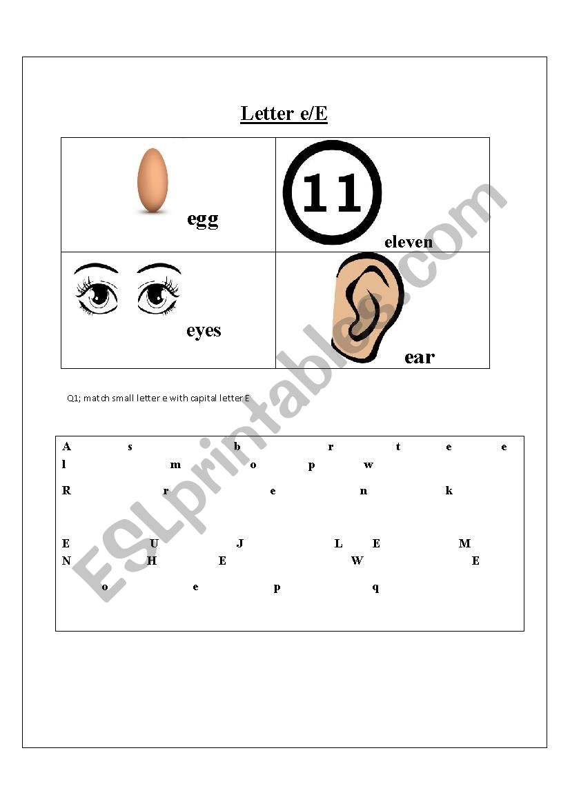 letter e revision worksheet