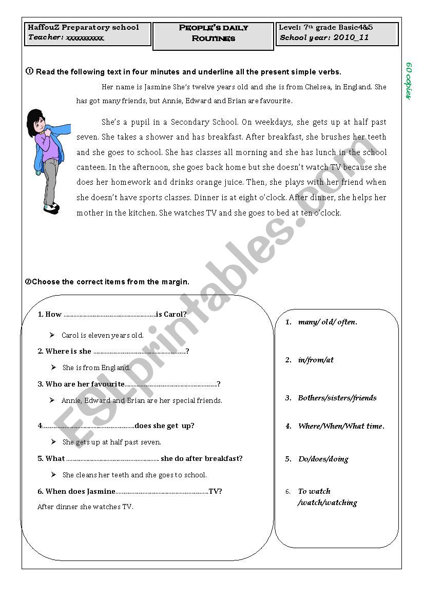 Daily routines worksheet