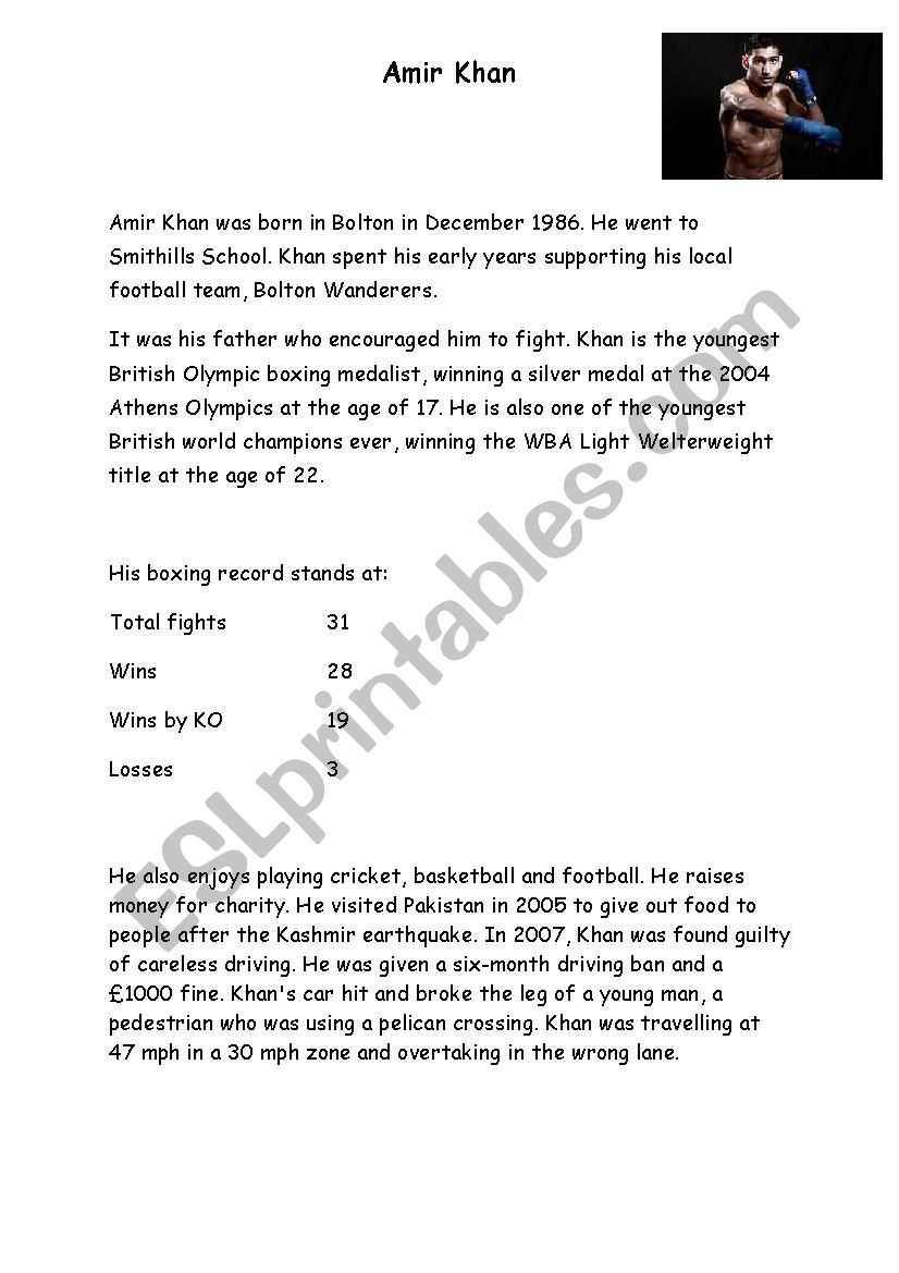 Amir Khan worksheet