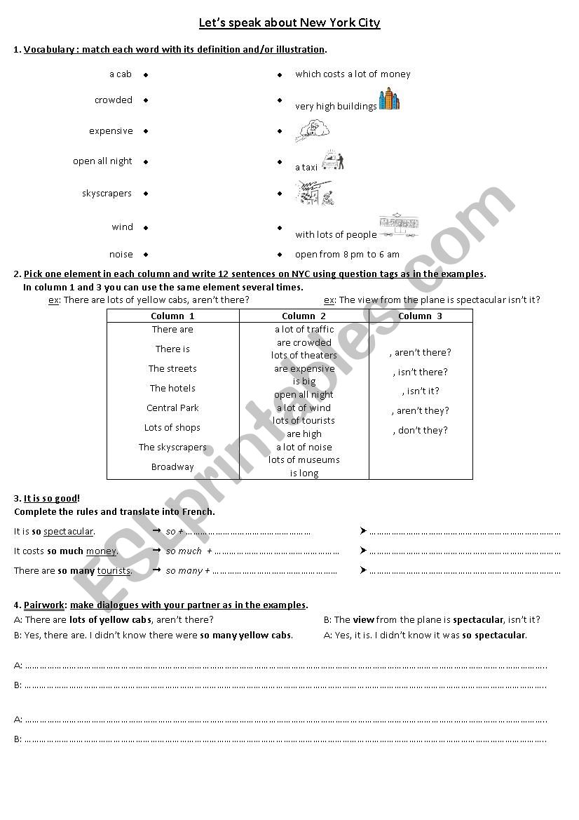 Pairwork NYC worksheet