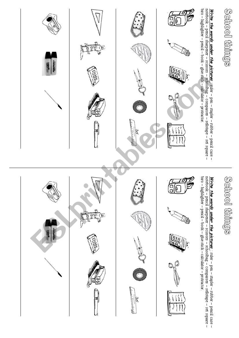 School things worksheet