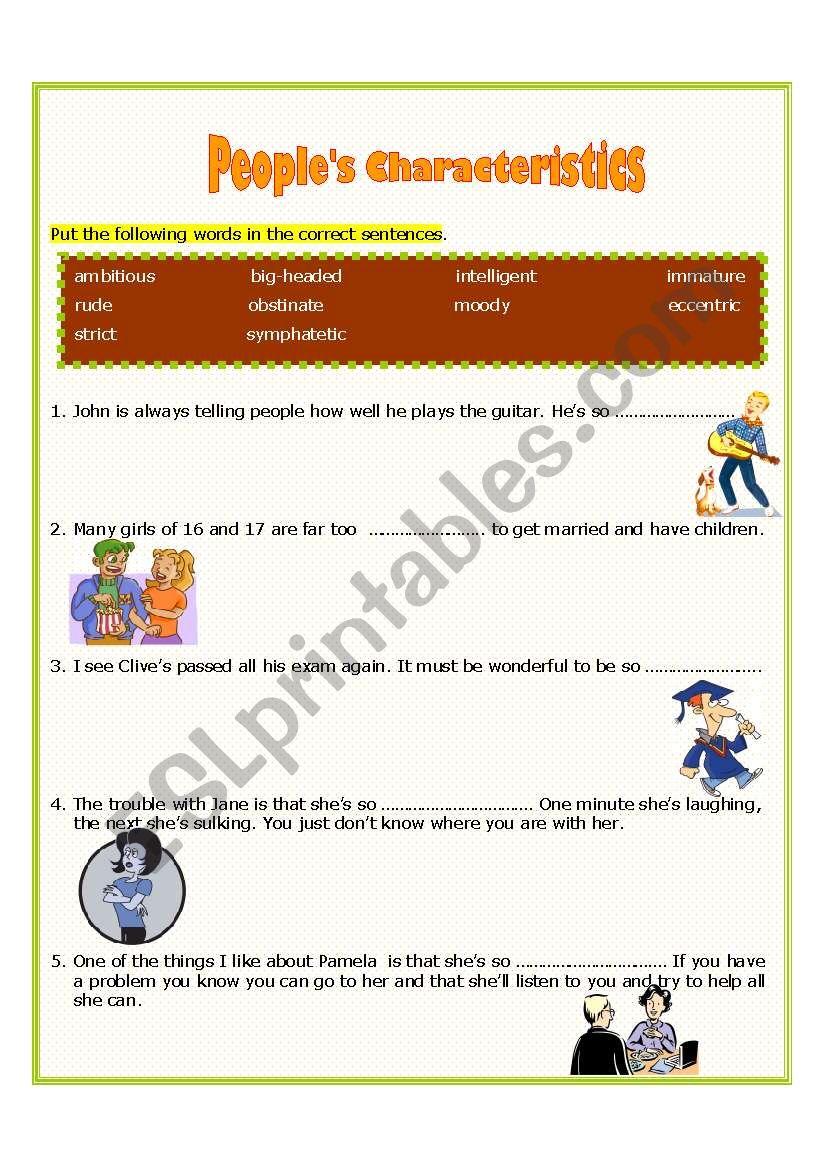 Peoples Characteristics worksheet