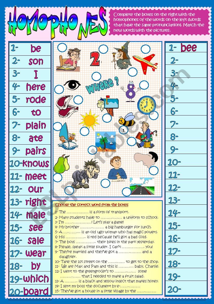 HOMOPHONES worksheet