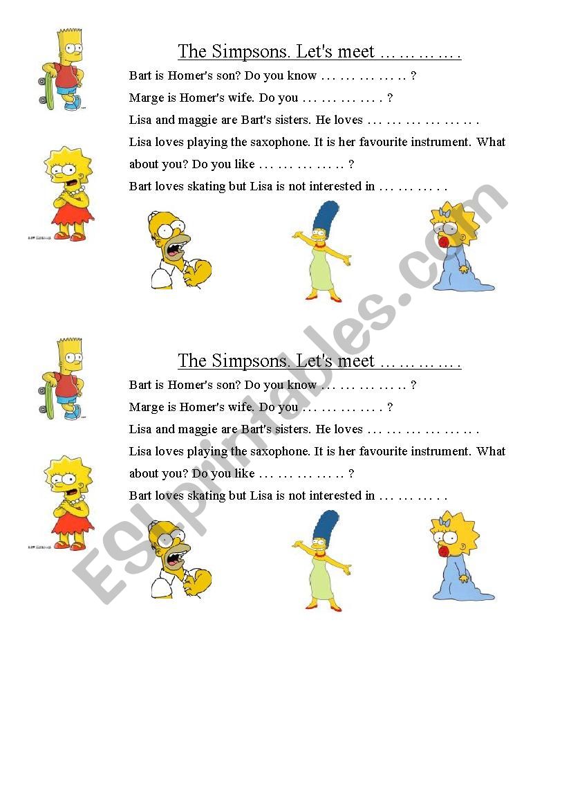 Simpsons pronoms complments worksheet