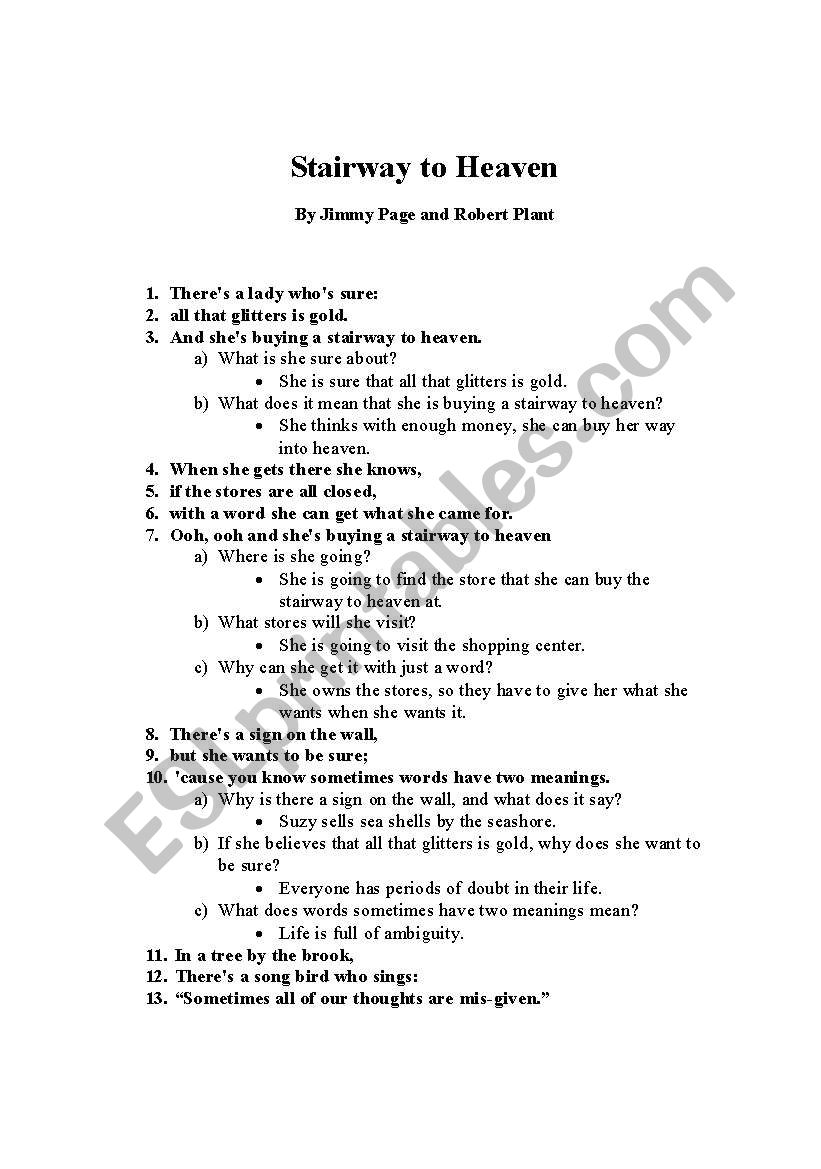 Stairway to Heaven worksheet