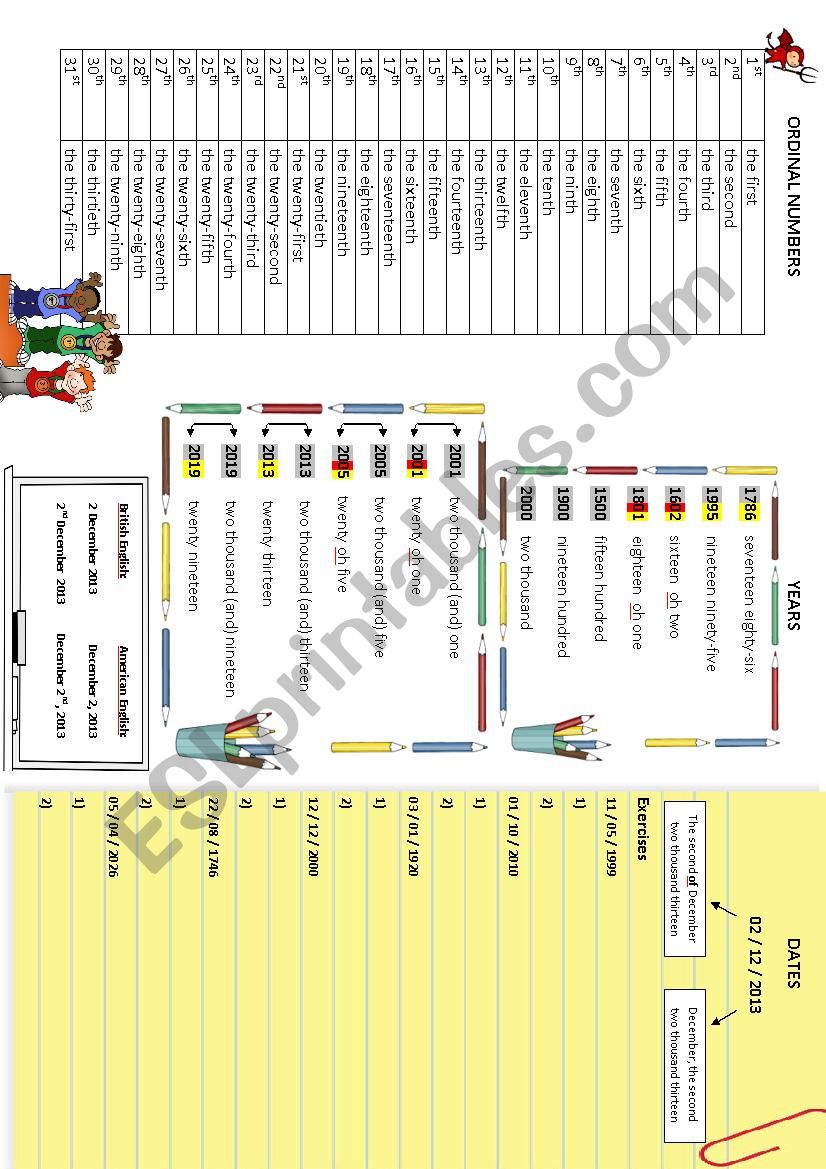 dates ordinal numbers worksheet