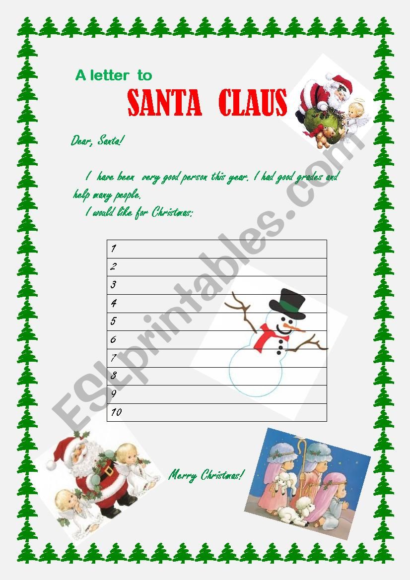 A letter to Santa Claus worksheet