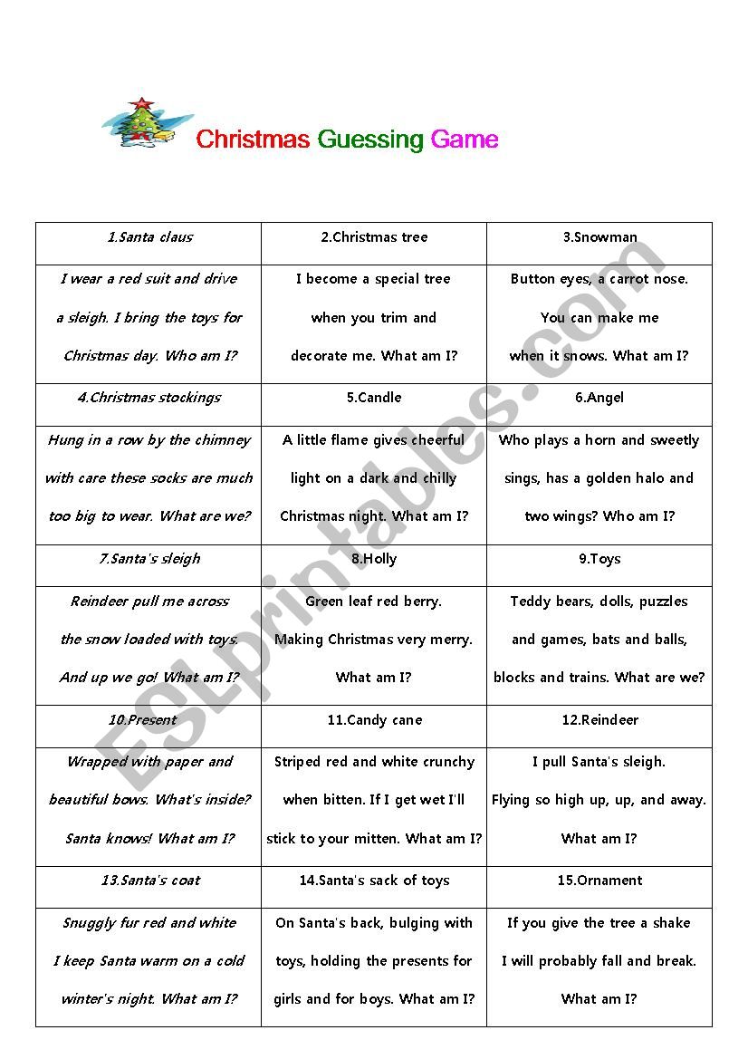 Christmas Guessing worksheet