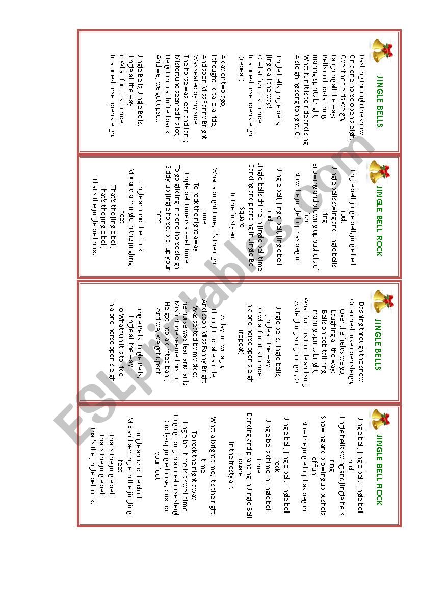 Christmas songs bookmarks worksheet