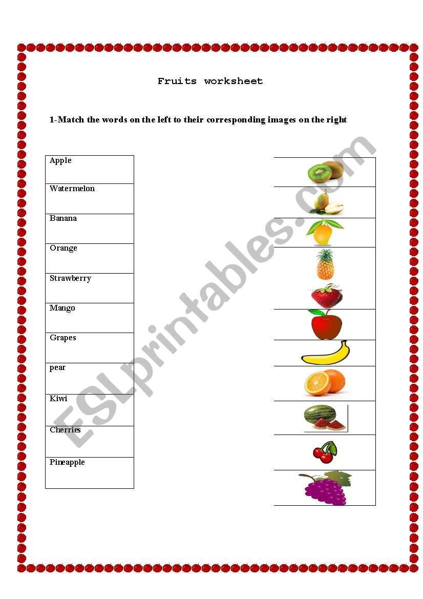 fruits worksheet worksheet